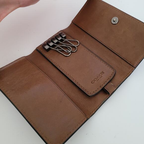 Coach Wallet Key Case Trifold Holder Solid Brown Geniue Smooth Leather Classic - Picture 3 of 11